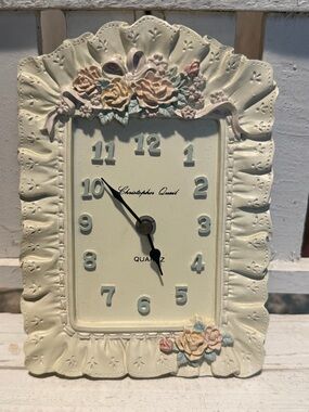 Vintage Christopher Quail Hand-Painted Floral Resin Tabletop/Hanging Clock